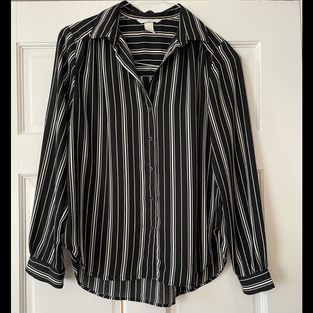 H&M black and white striped button down